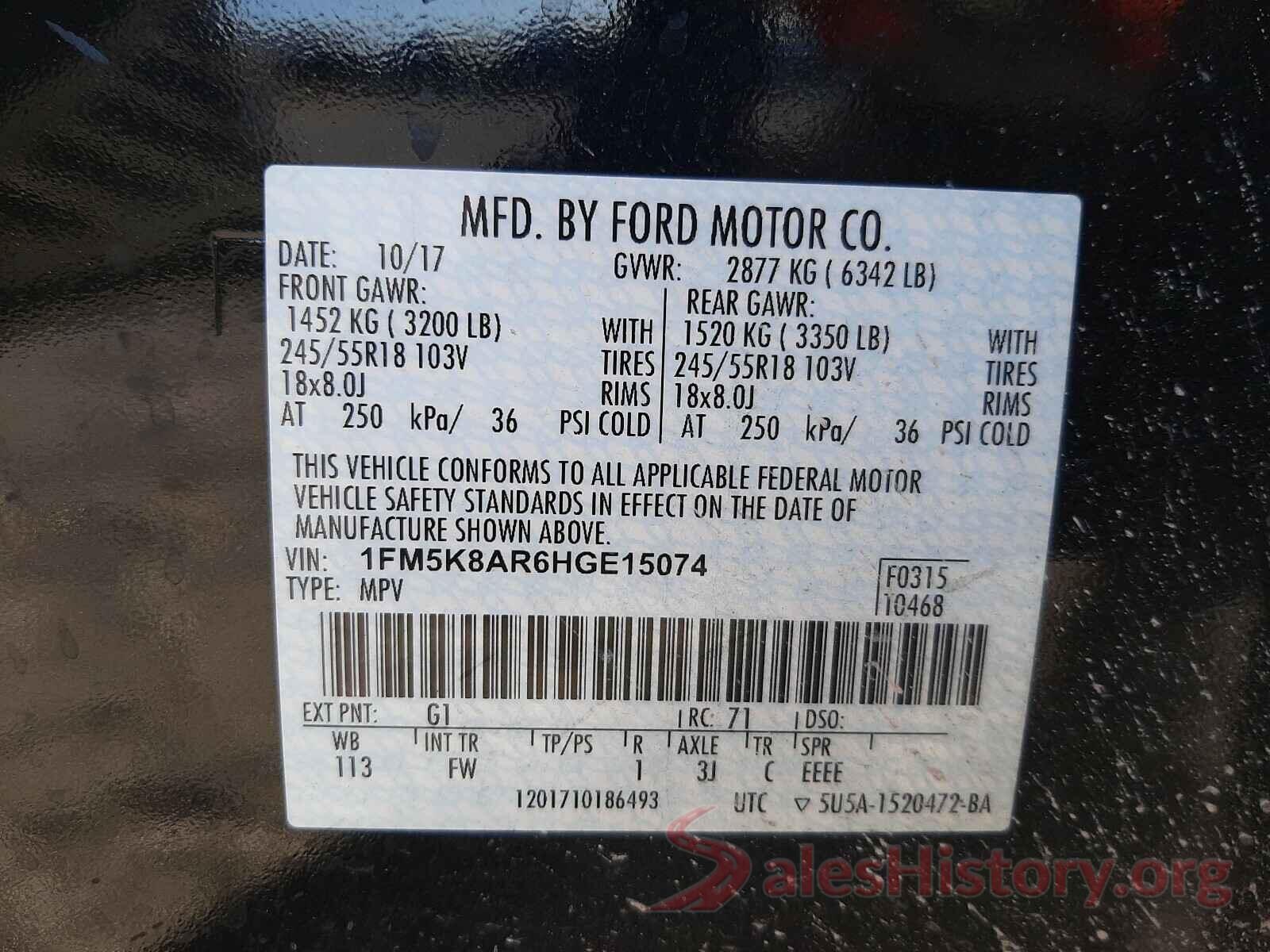 1FM5K8AR6HGE15074 2017 FORD EXPLORER