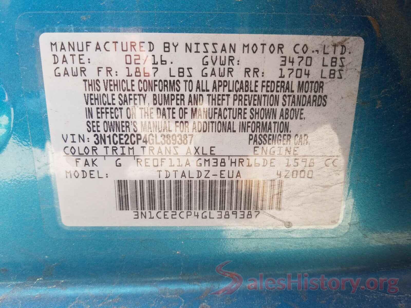 3N1CE2CP4GL389387 2016 NISSAN VERSA