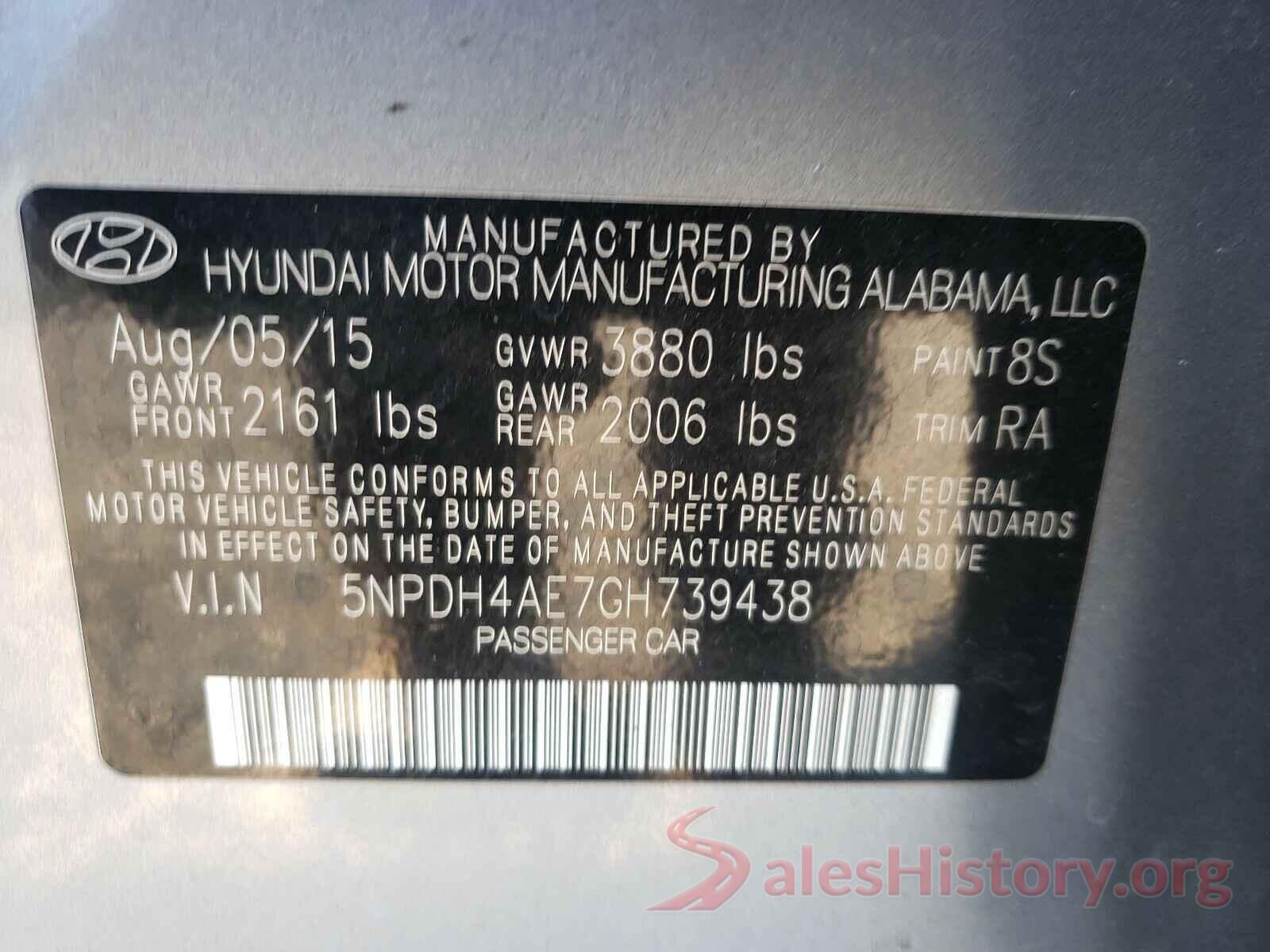 5NPDH4AE7GH739438 2016 HYUNDAI ELANTRA