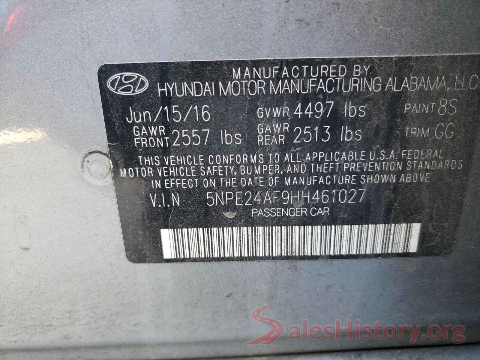 5NPE24AF9HH461027 2017 HYUNDAI SONATA