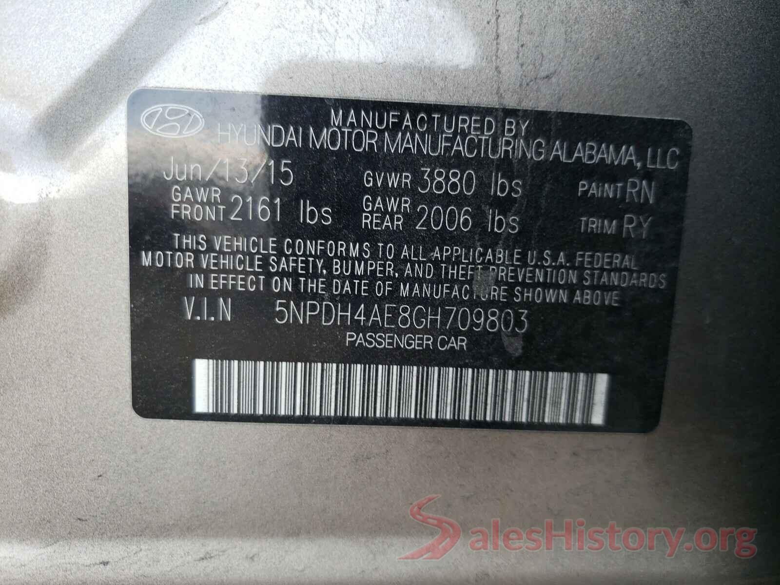 5NPDH4AE8GH709803 2016 HYUNDAI ELANTRA