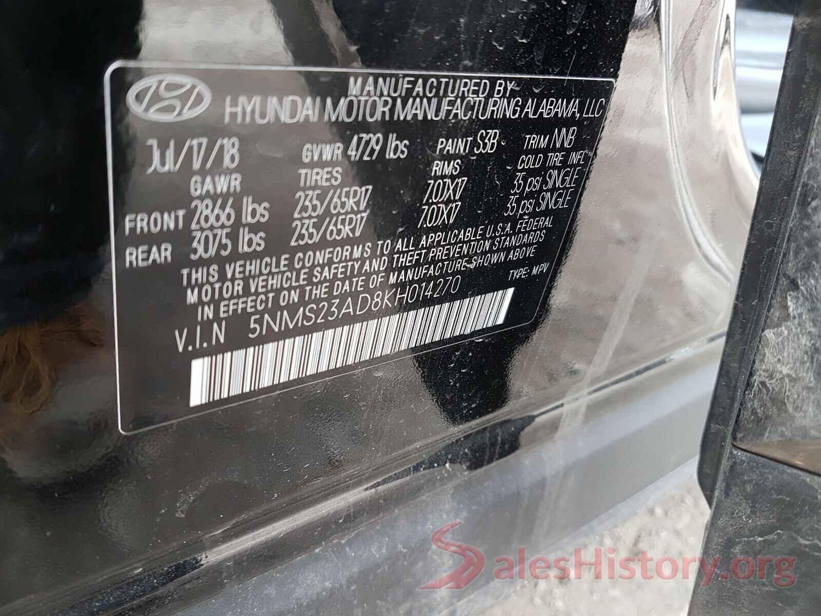 5NMS23AD8KH014270 2019 HYUNDAI SANTA FE