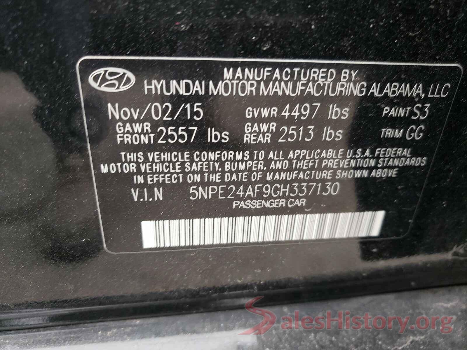 5NPE24AF9GH337130 2016 HYUNDAI SONATA