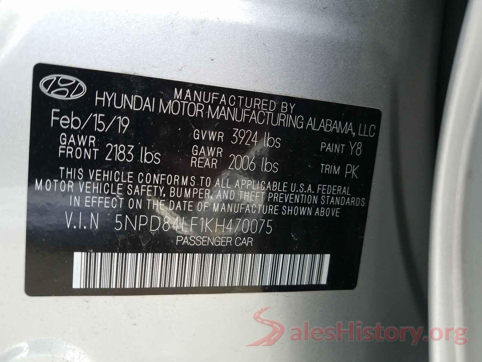 5NPD84LF1KH470075 2019 HYUNDAI ELANTRA