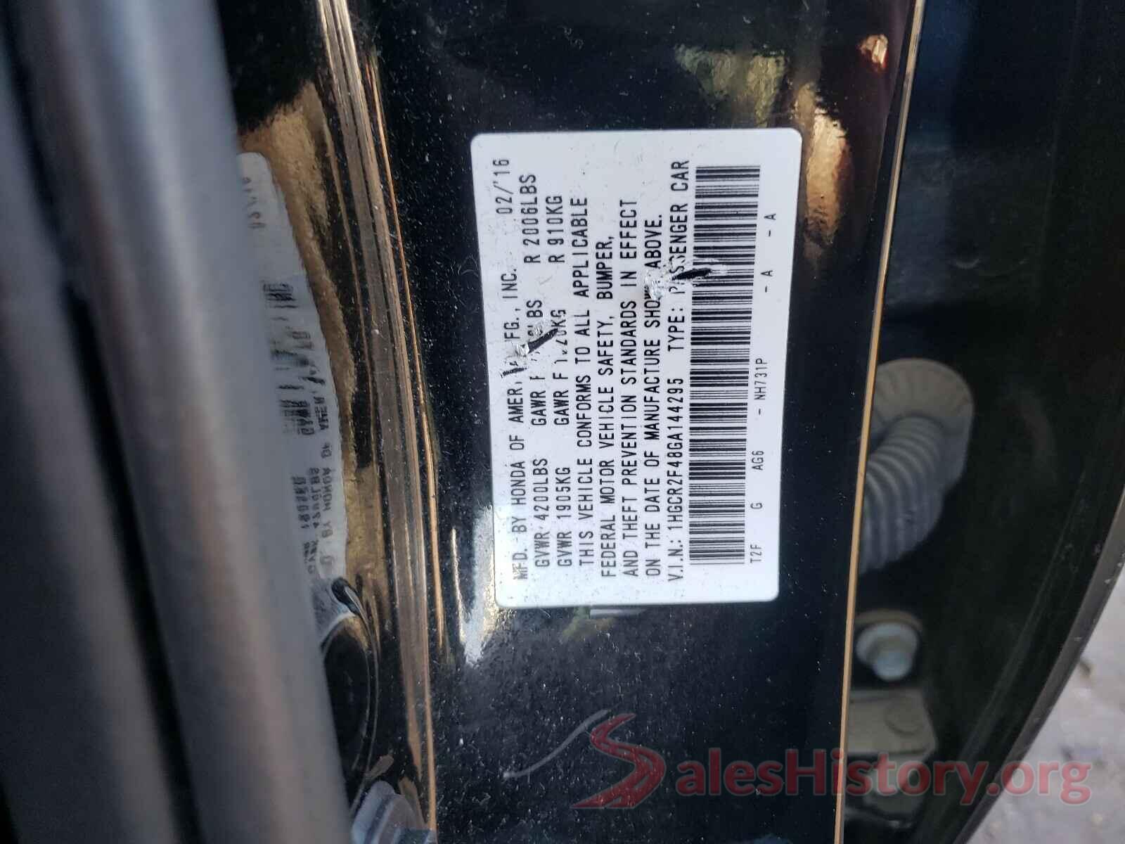 1HGCR2F48GA144295 2016 HONDA ACCORD