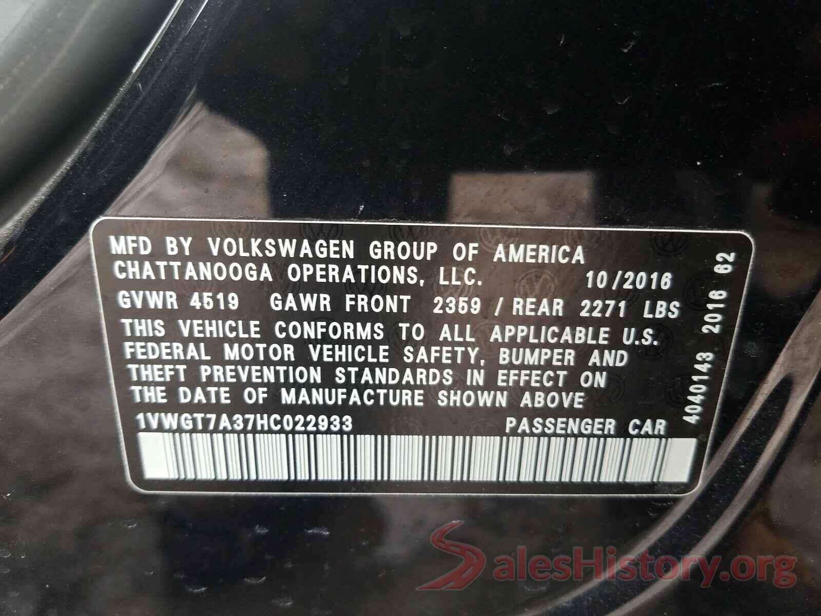 1VWGT7A37HC022933 2017 VOLKSWAGEN PASSAT