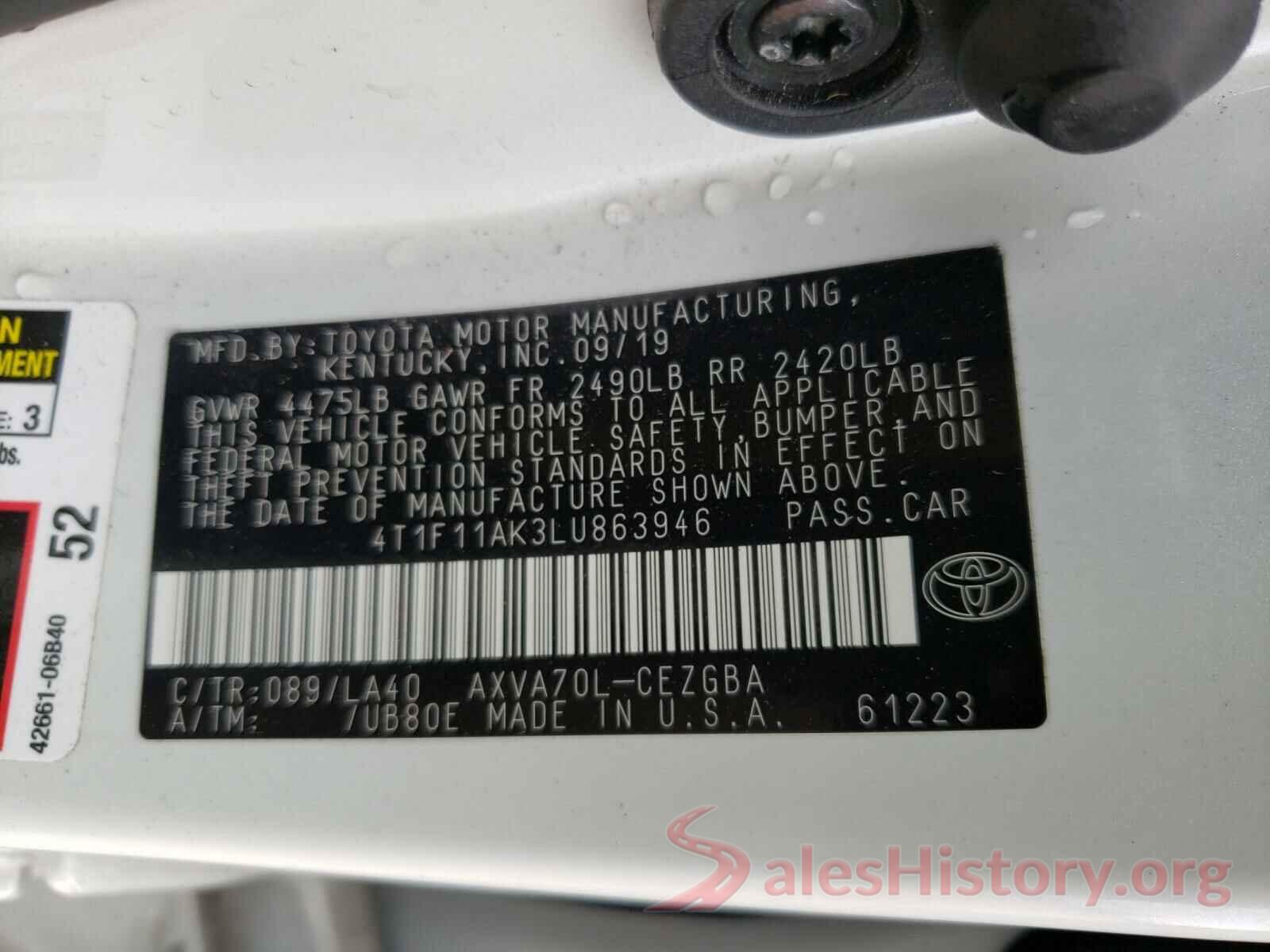 4T1F11AK3LU863946 2020 TOYOTA CAMRY