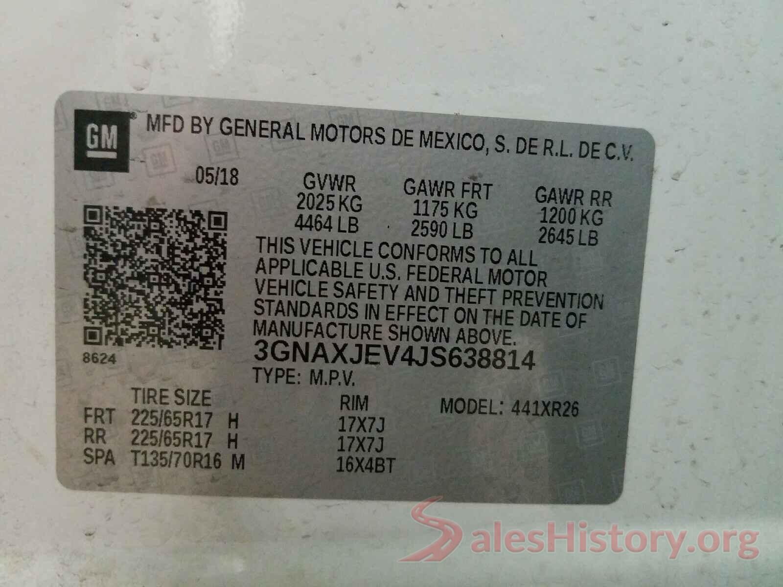 3GNAXJEV4JS638814 2018 CHEVROLET EQUINOX