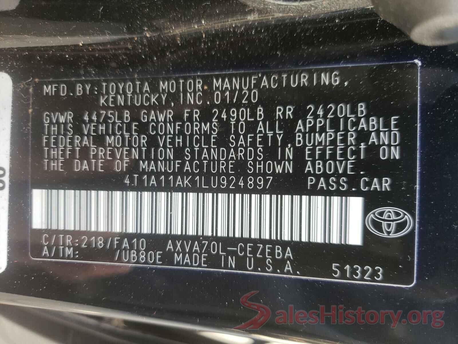 4T1A11AK1LU924897 2020 TOYOTA CAMRY