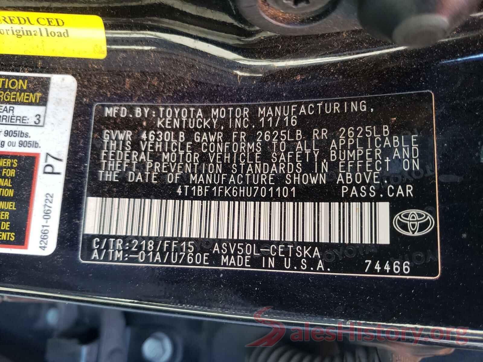 4T1BF1FK6HU701101 2017 TOYOTA CAMRY