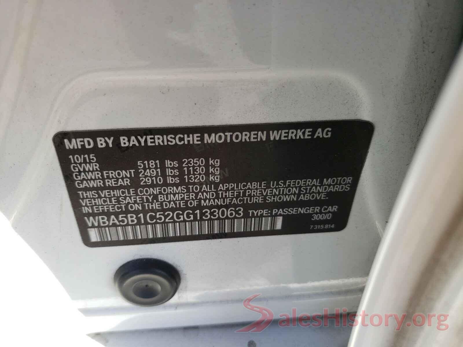 WBA5B1C52GG133063 2016 BMW 5 SERIES