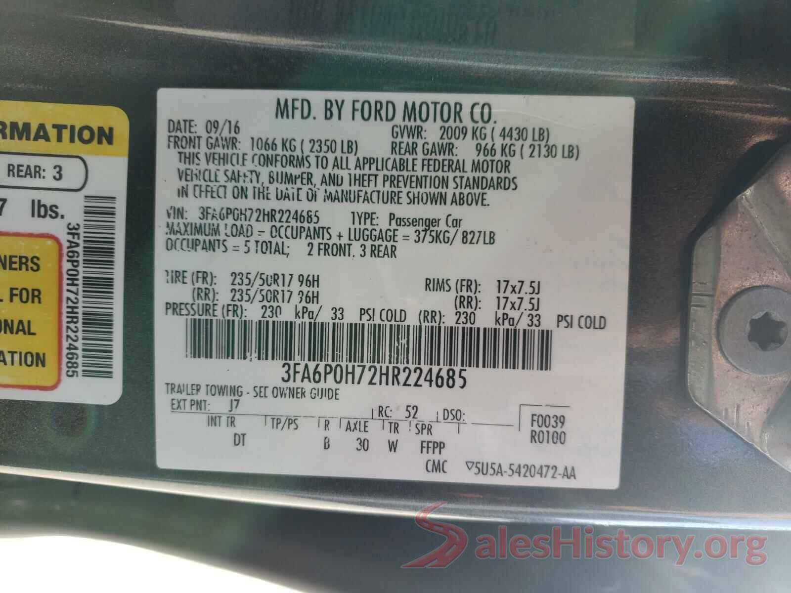 3FA6P0H72HR224685 2017 FORD FUSION