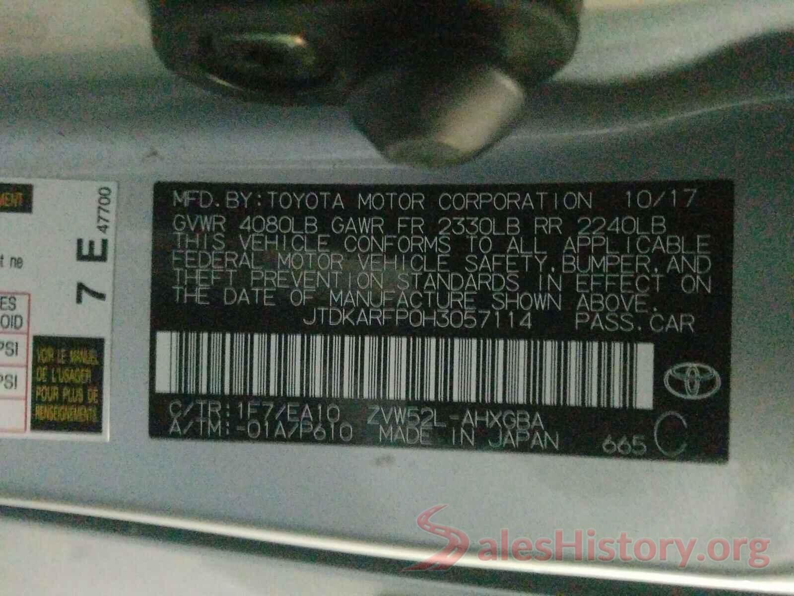 JTDKARFP0H3057114 2017 TOYOTA PRIUS