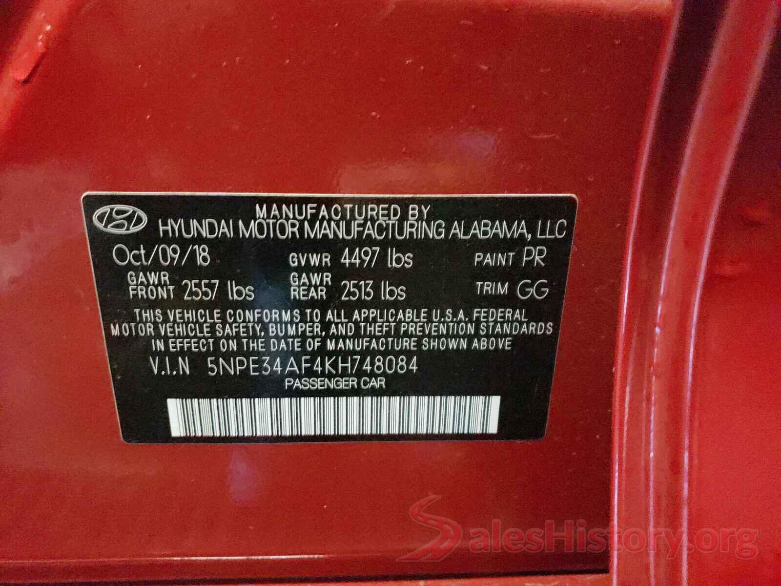 5NPE34AF4KH748084 2019 HYUNDAI SONATA