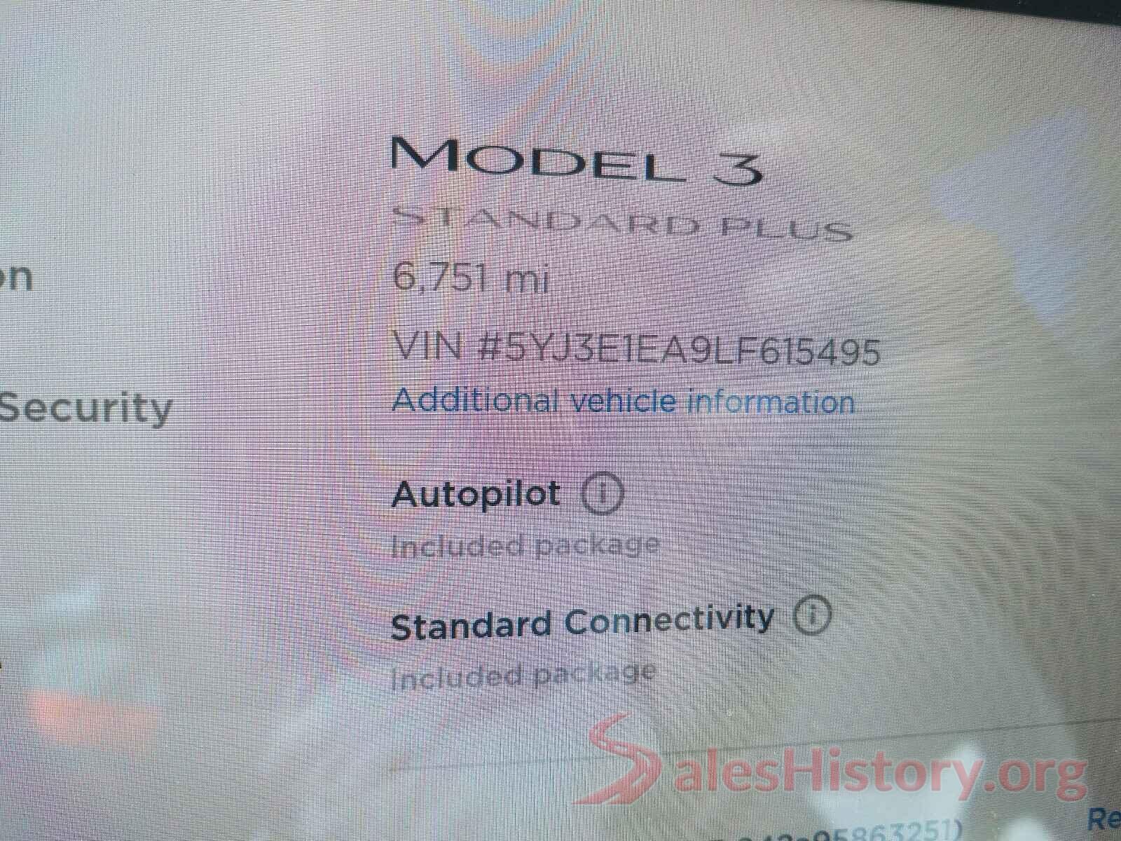 5YJ3E1EA9LF615495 2020 TESLA MODEL 3