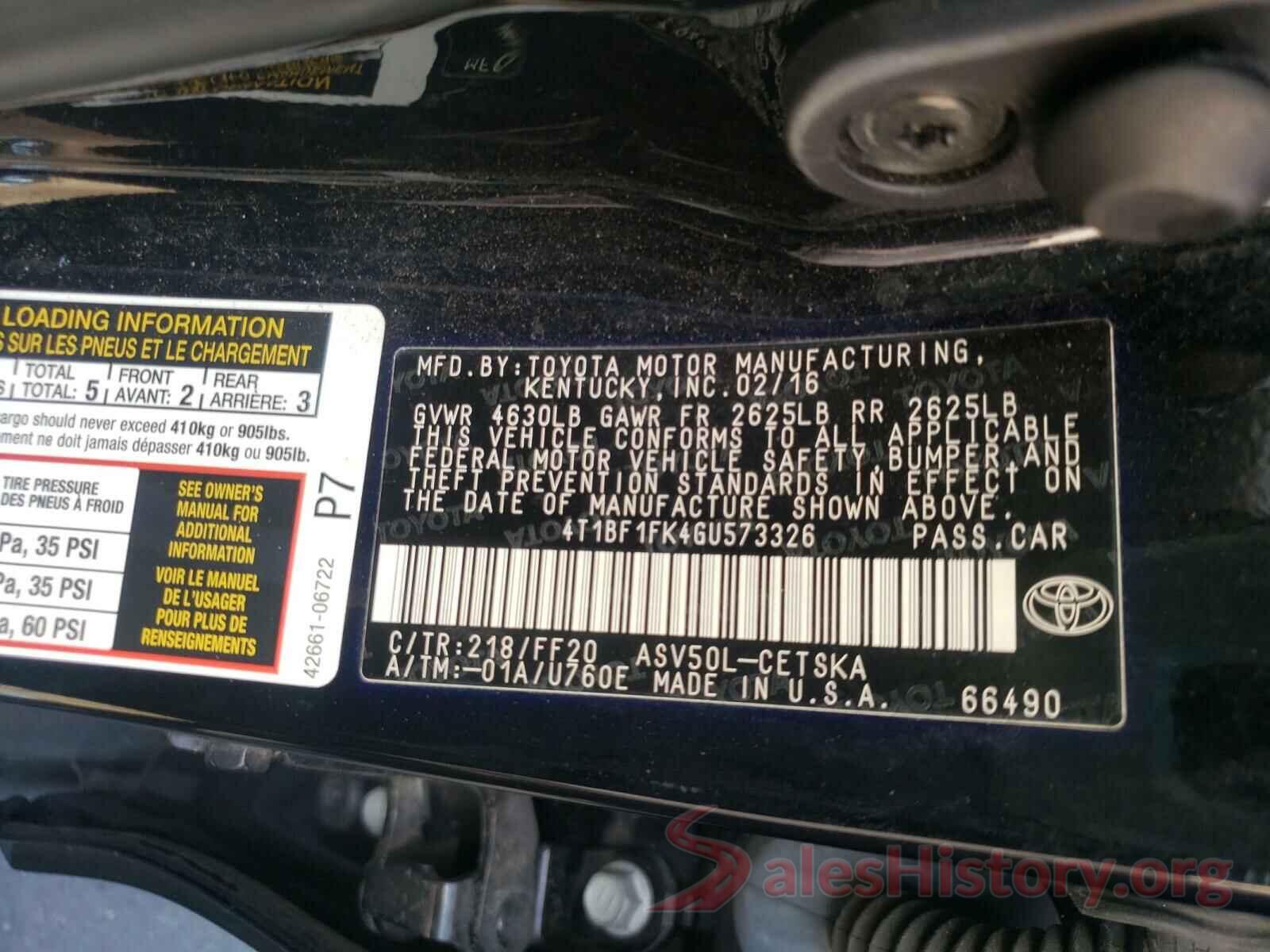 4T1BF1FK4GU573326 2016 TOYOTA CAMRY