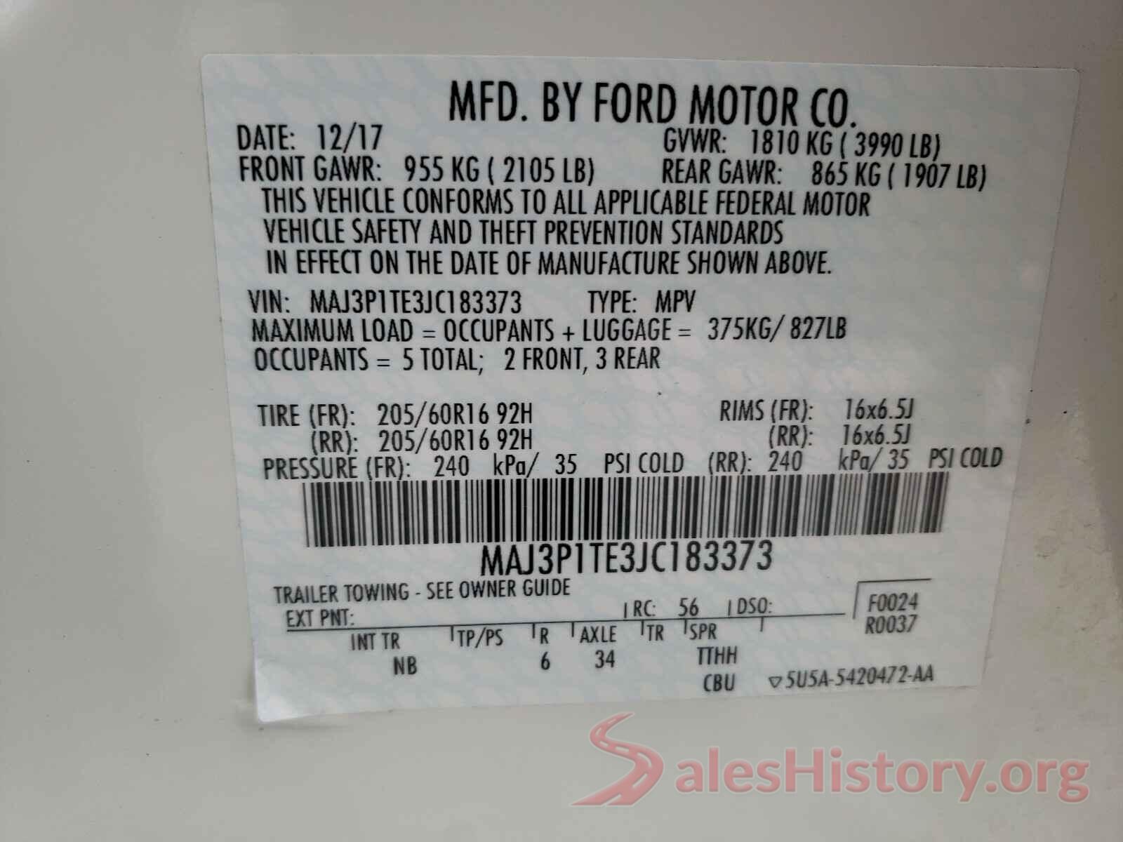 MAJ3P1TE3JC183373 2018 FORD ALL OTHER