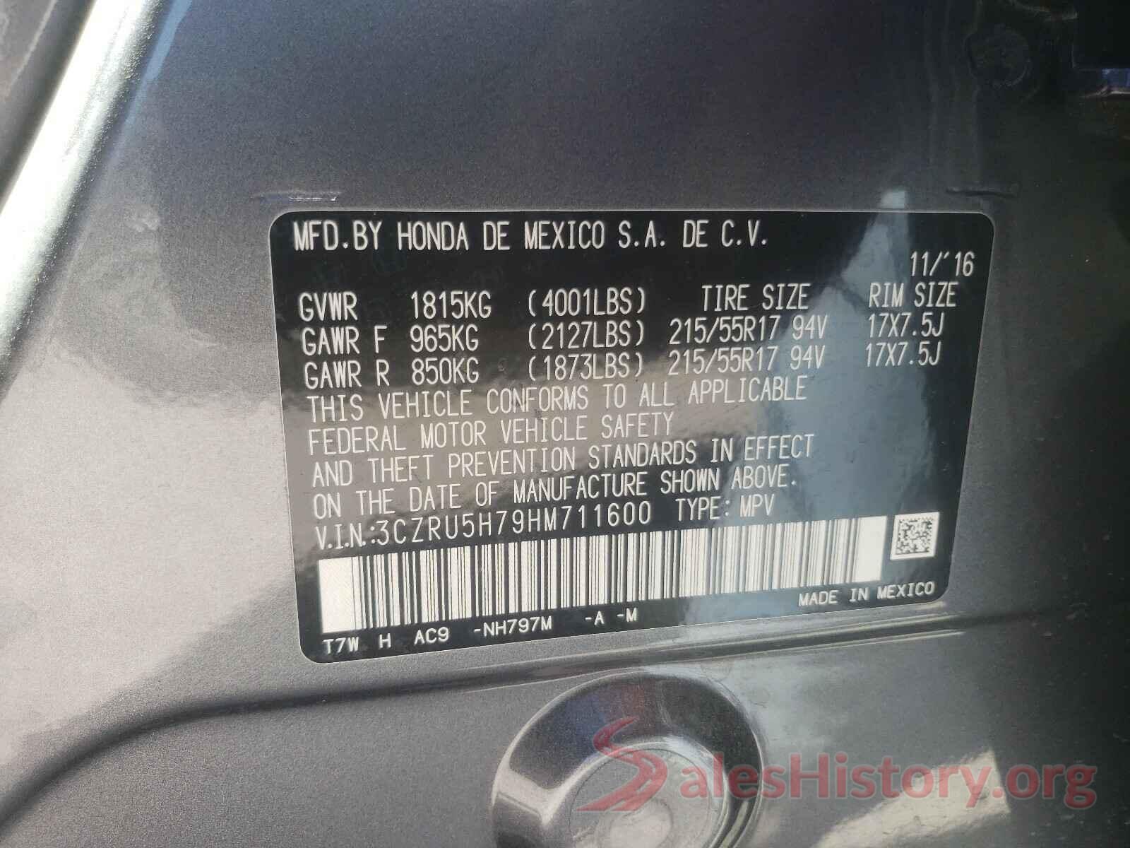 3CZRU5H79HM711600 2017 HONDA HR-V