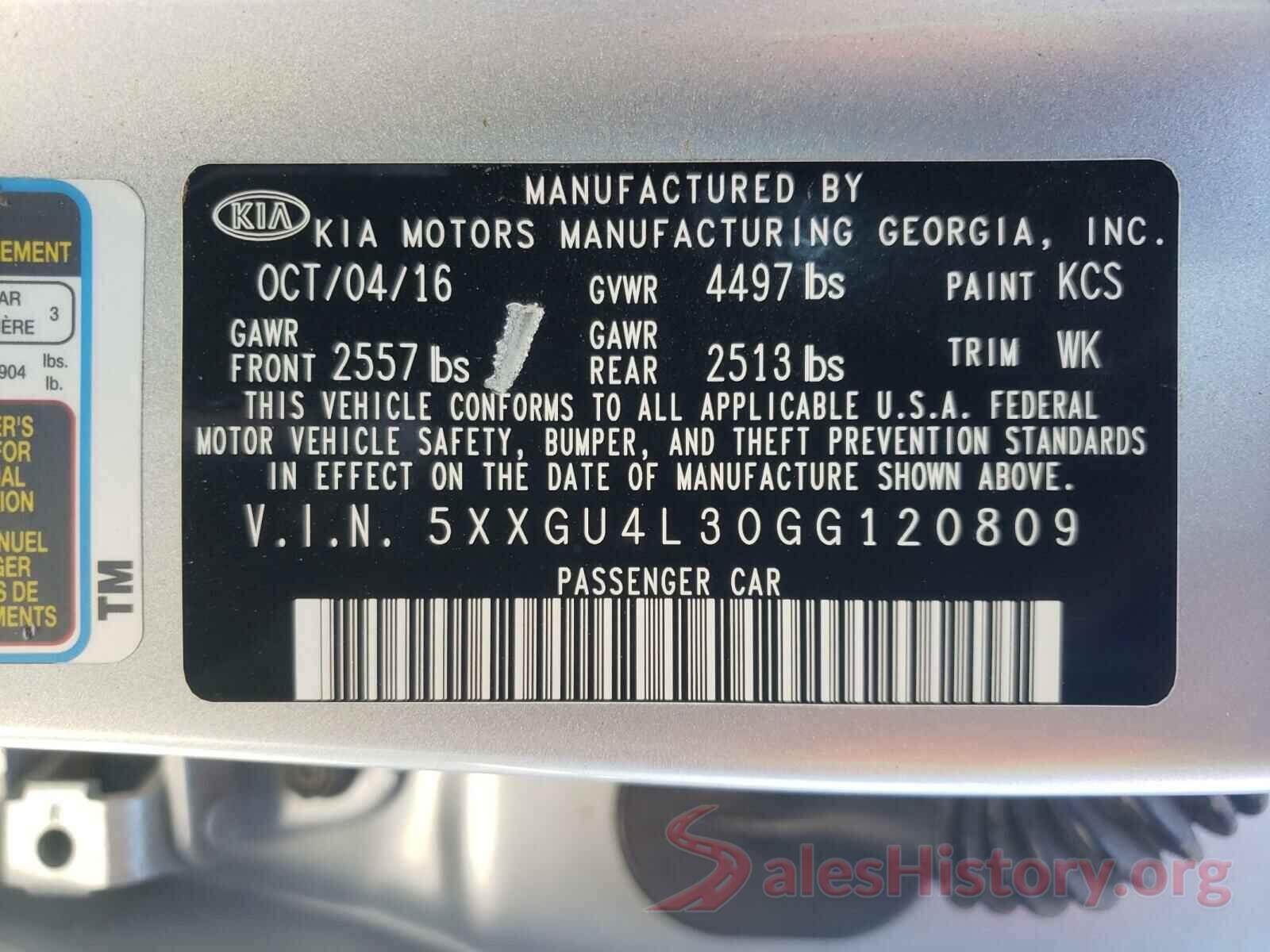 5XXGU4L30GG120809 2016 KIA OPTIMA