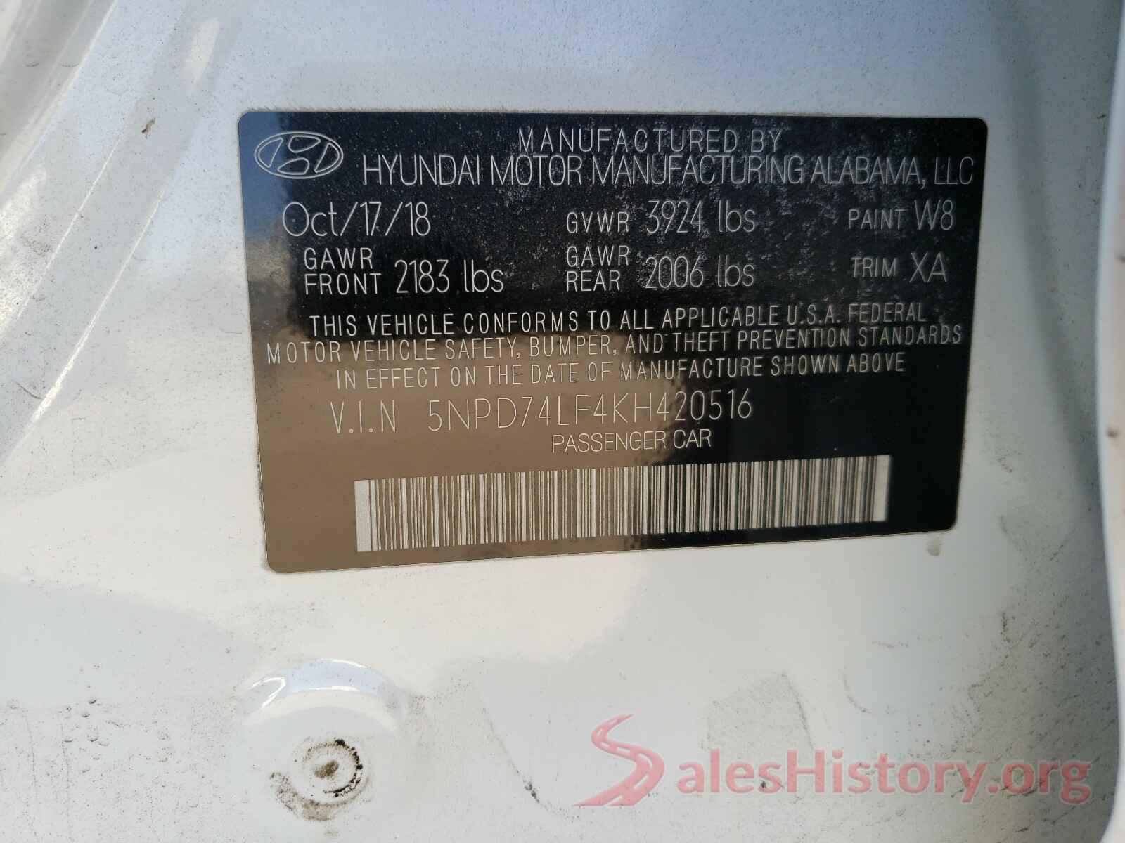 5NPD74LF4KH420516 2019 HYUNDAI ELANTRA