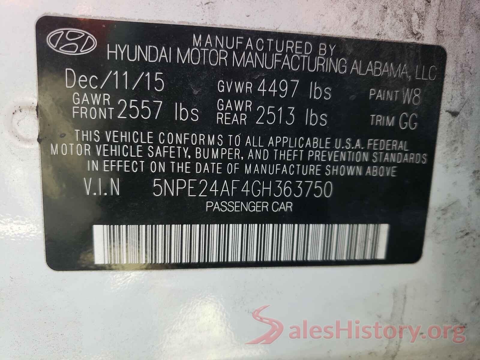 5NPE24AF4GH363750 2016 HYUNDAI SONATA