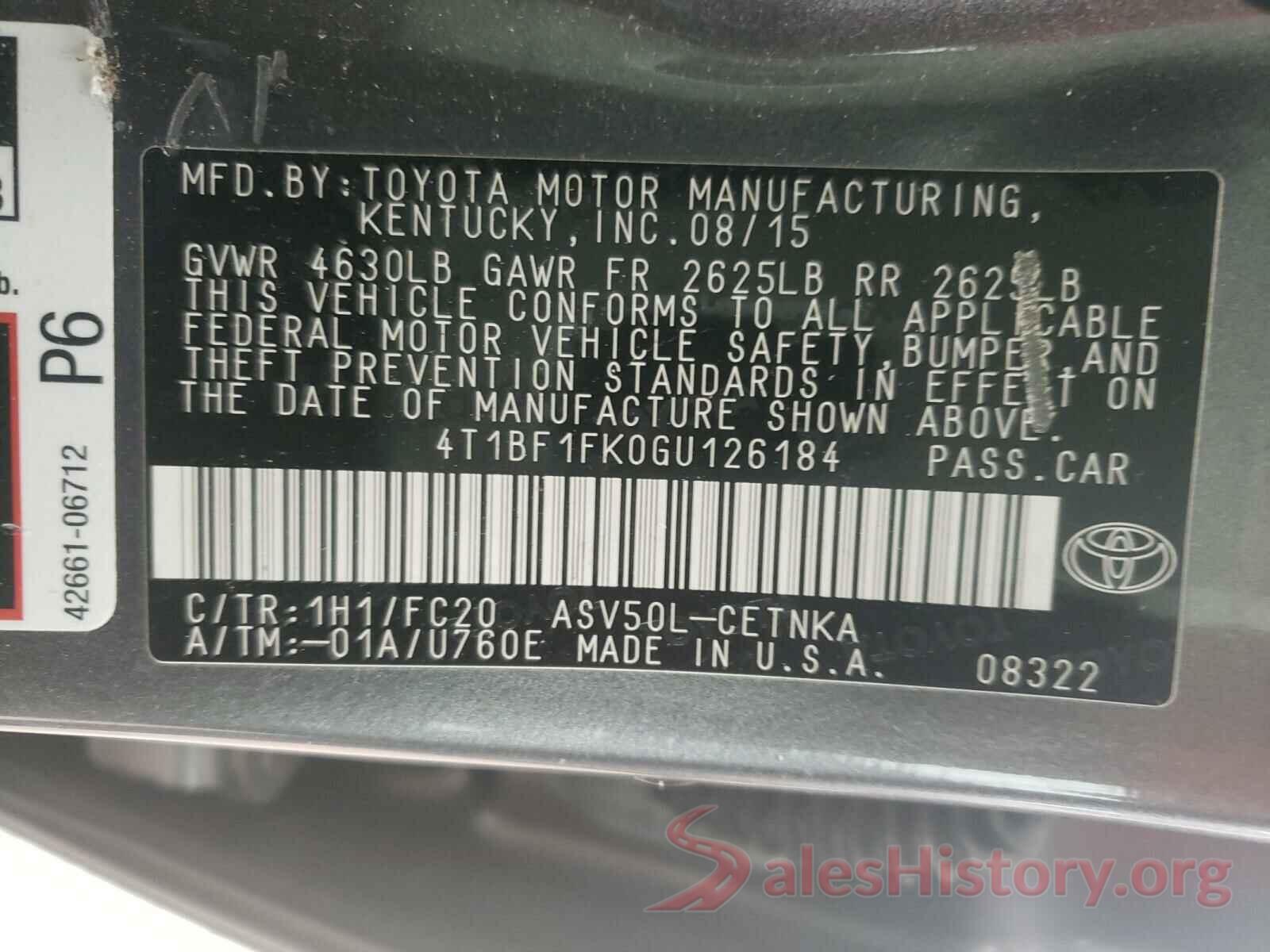 4T1BF1FK0GU126184 2016 TOYOTA CAMRY