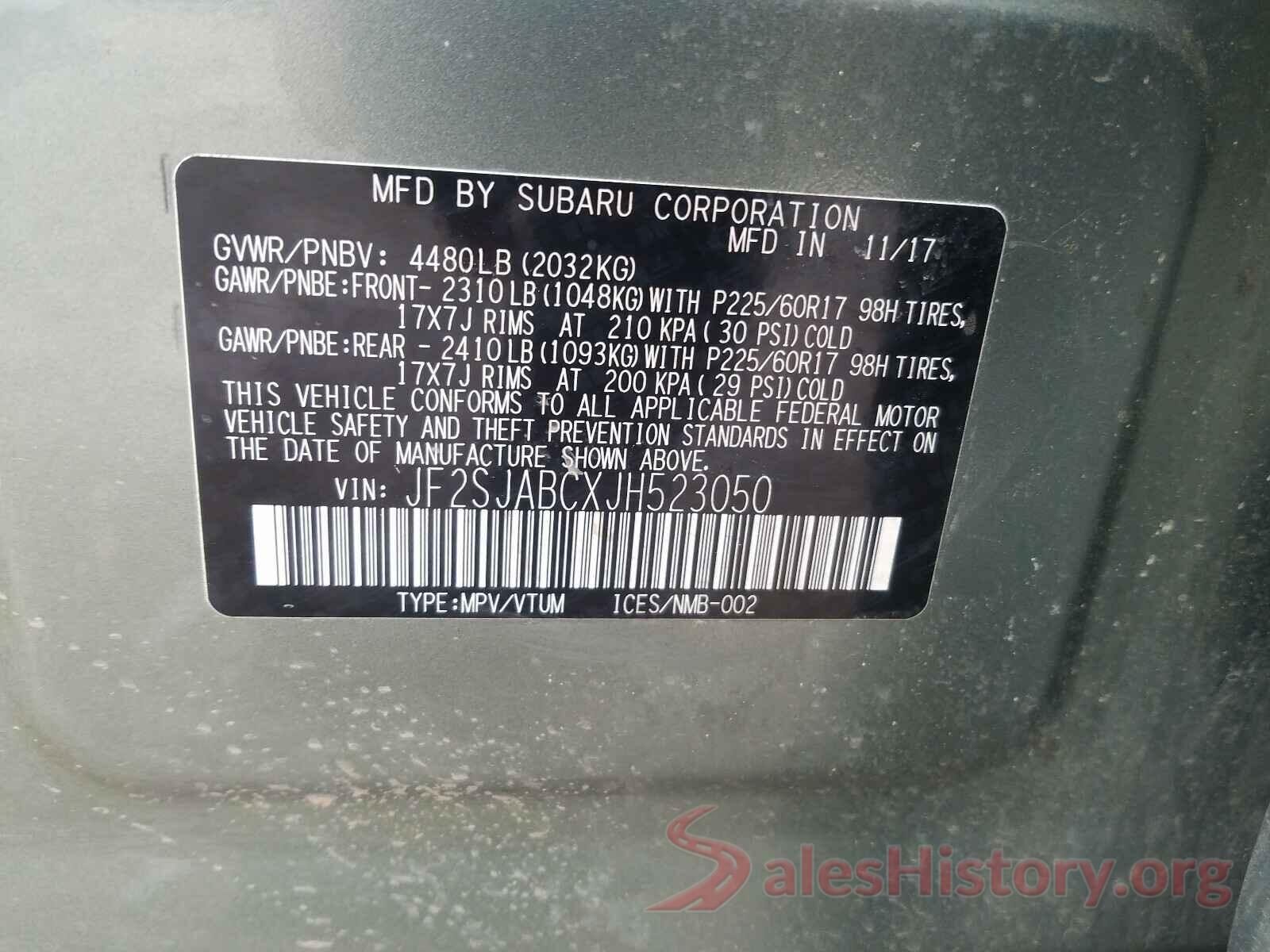 JF2SJABCXJH523050 2018 SUBARU FORESTER