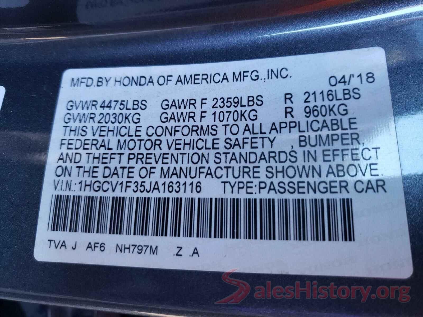 1HGCV1F35JA163116 2018 HONDA ACCORD