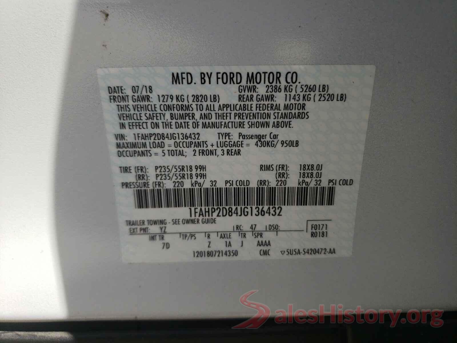 1FAHP2D84JG136432 2018 FORD TAURUS