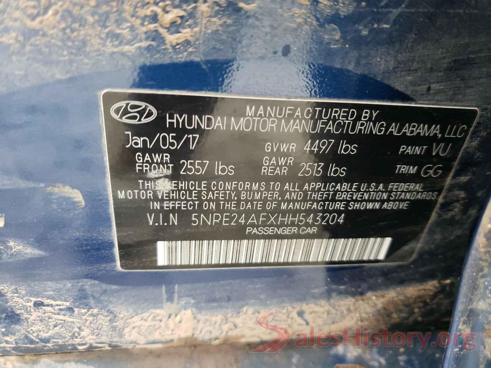 5NPE24AFXHH543204 2017 HYUNDAI SONATA