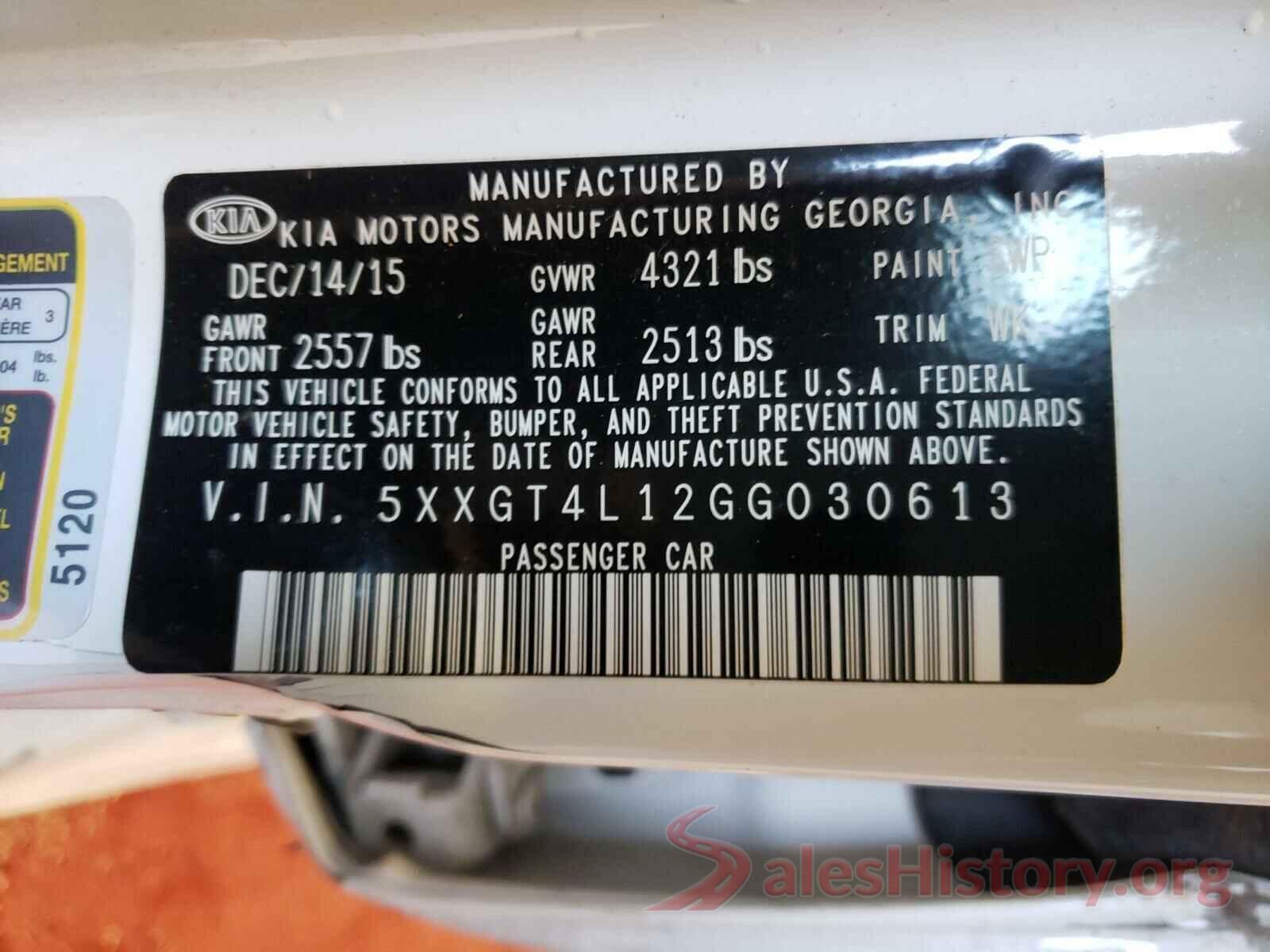 5XXGT4L12GG030613 2016 KIA OPTIMA