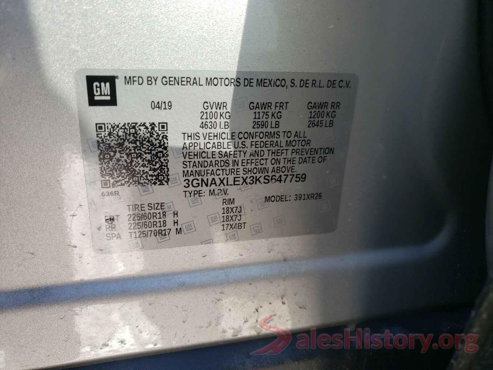 3GNAXLEX3KS647759 2019 CHEVROLET EQUINOX