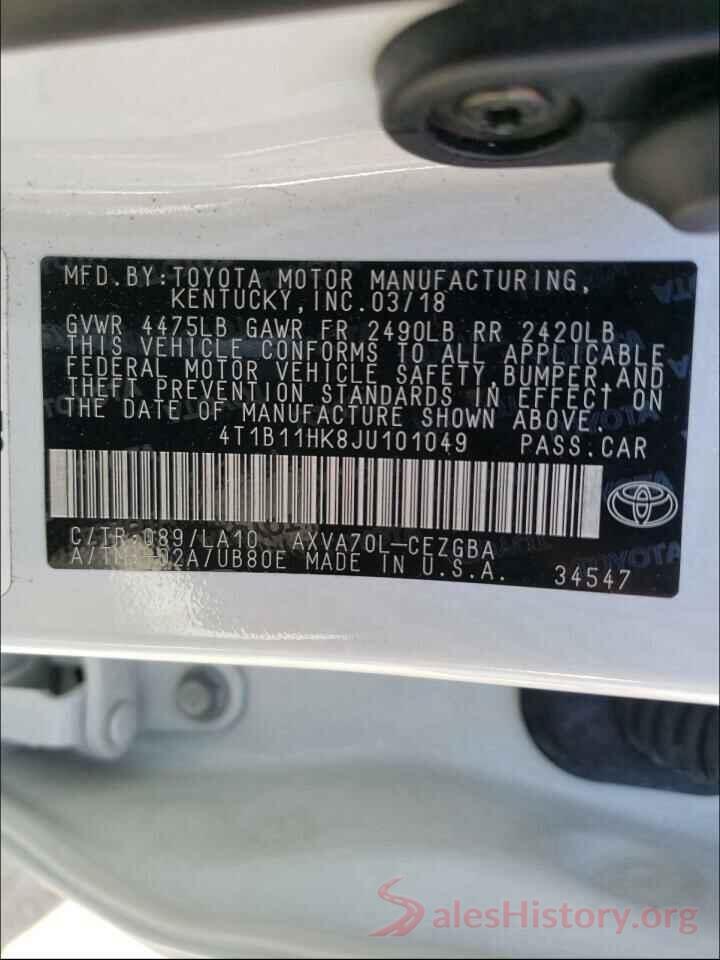 4T1B11HK8JU101049 2018 TOYOTA CAMRY