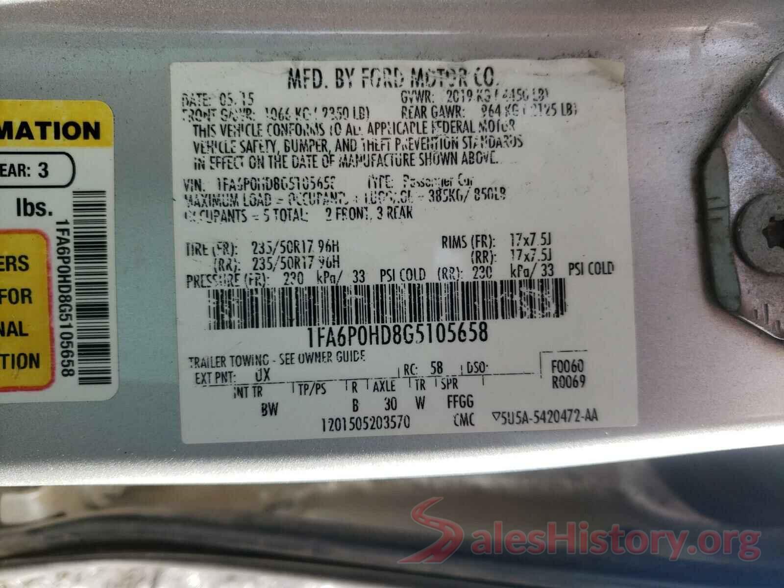 1FA6P0HD8G5105658 2016 FORD FUSION