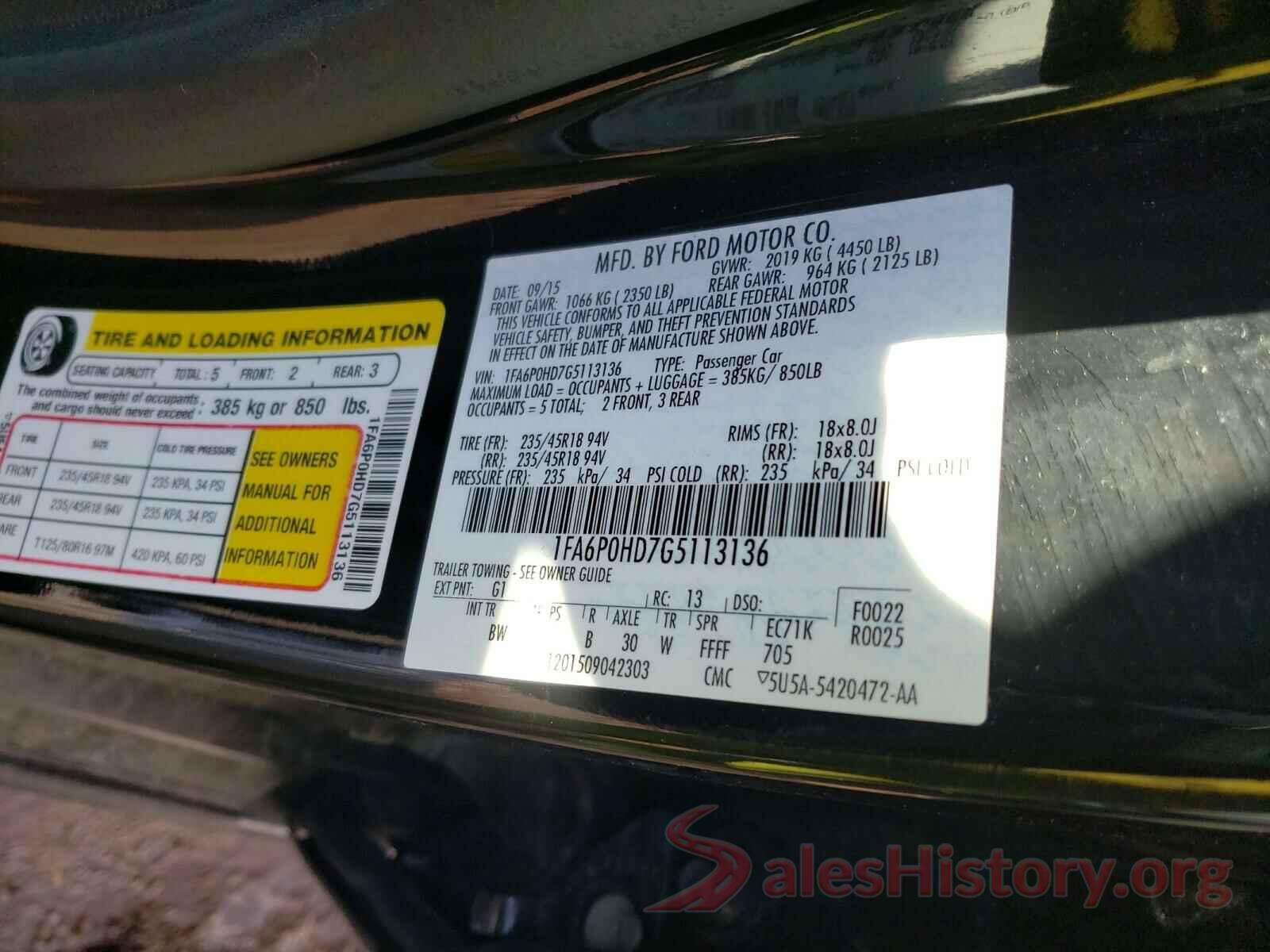 1FA6P0HD7G5113136 2016 FORD FUSION