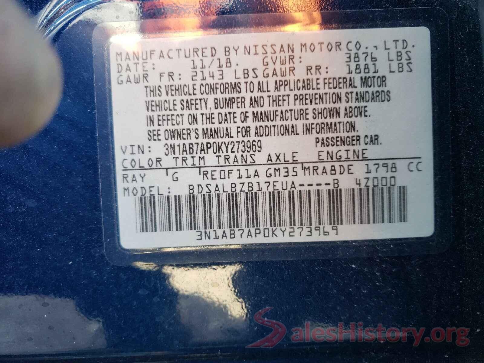 3N1AB7AP0KY273969 2019 NISSAN SENTRA