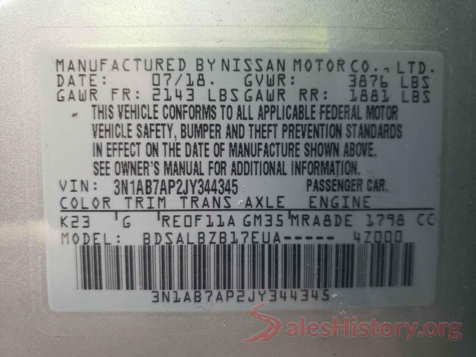 3N1AB7AP2JY344345 2018 NISSAN SENTRA