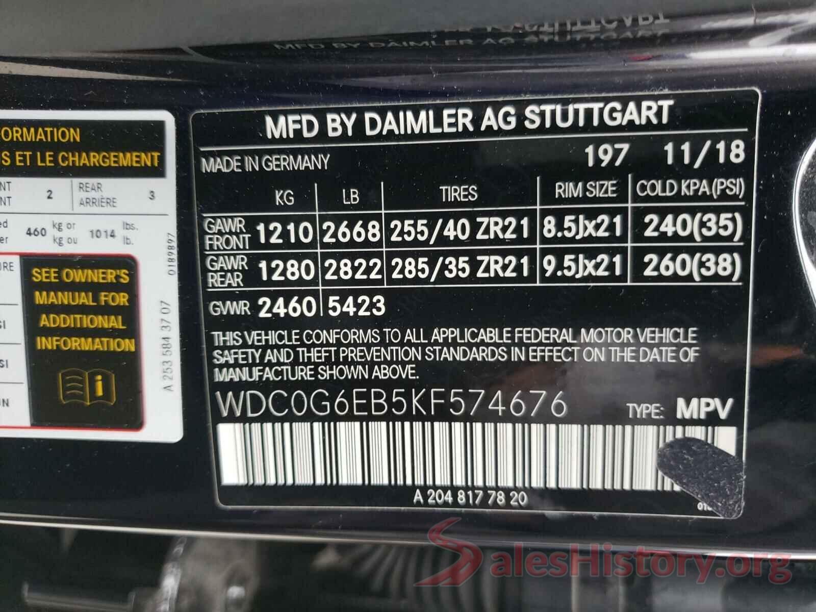 WDC0G6EB5KF574676 2019 MERCEDES-BENZ G CLASS