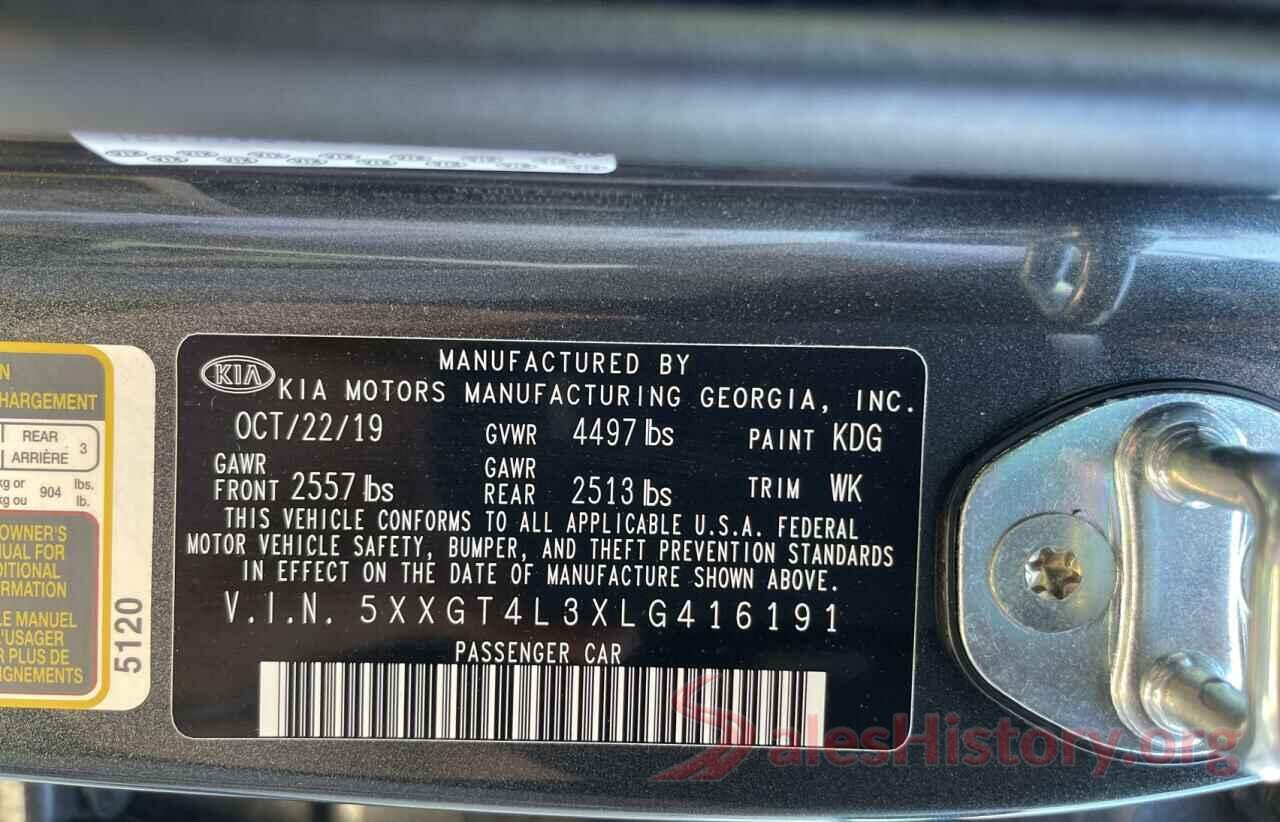 5XXGT4L3XLG416191 2020 KIA OPTIMA