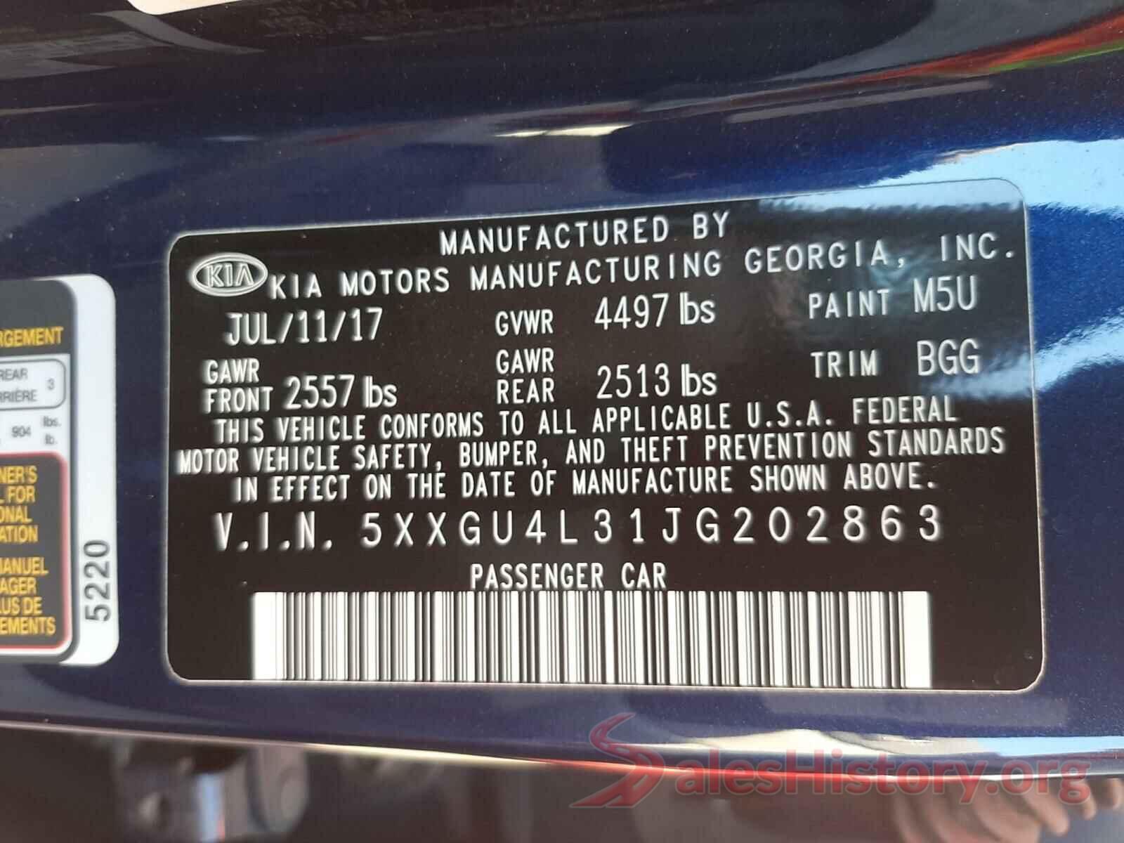 5XXGU4L31JG202863 2018 KIA OPTIMA