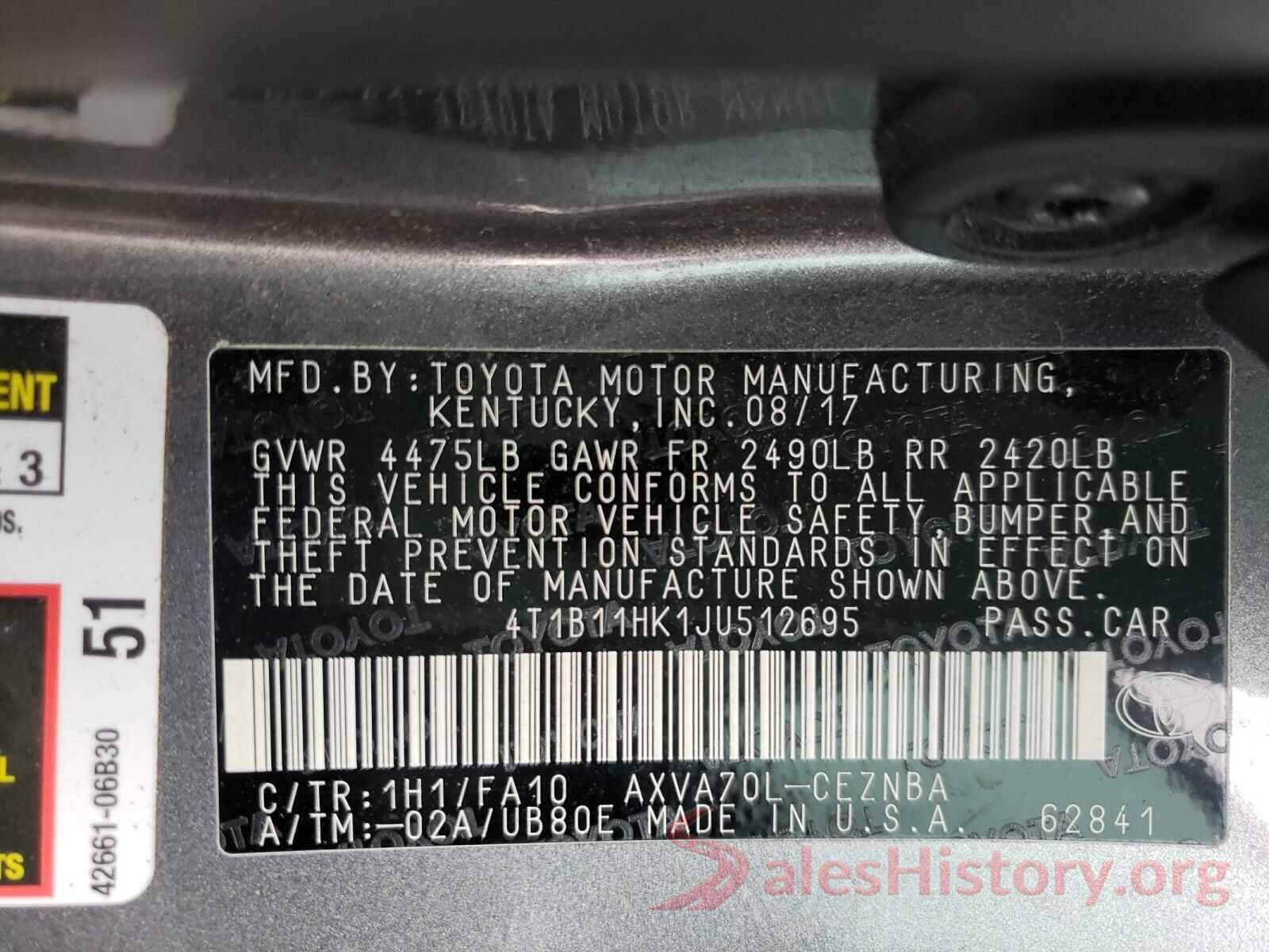 4T1B11HK1JU512695 2018 TOYOTA CAMRY