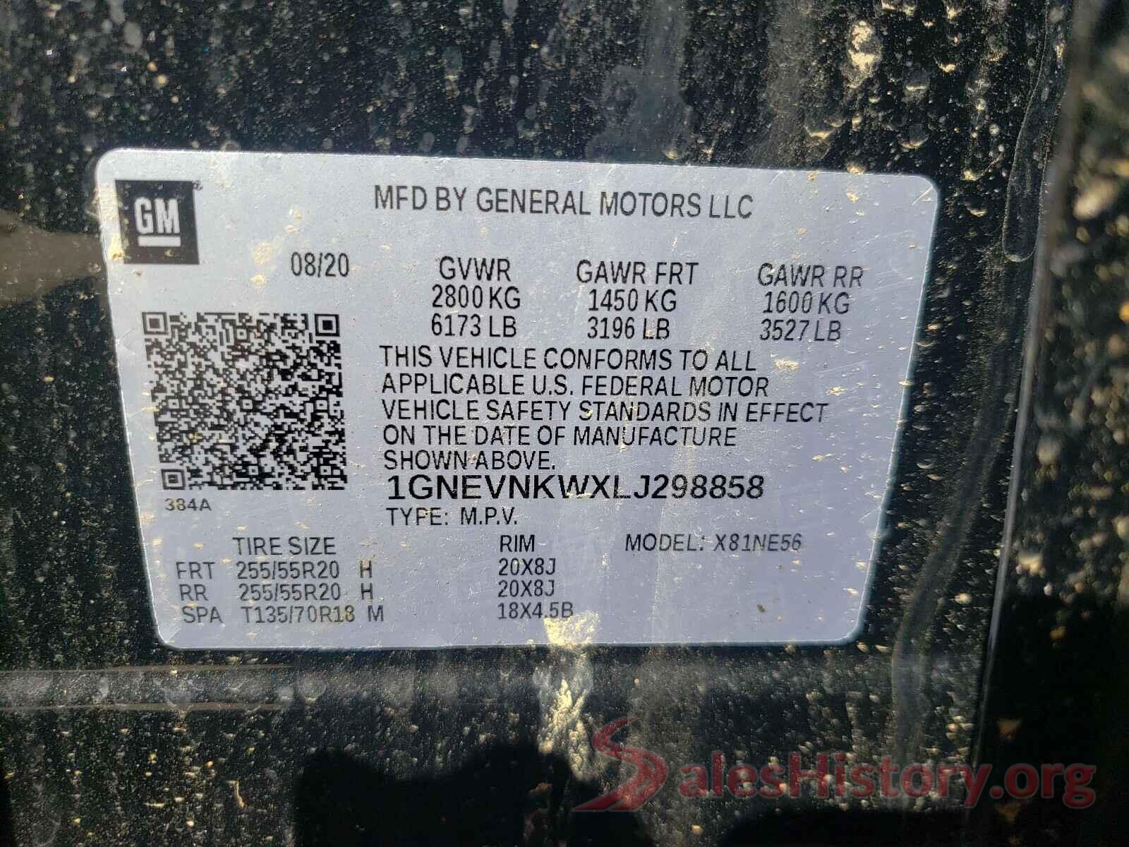 1GNEVNKWXLJ298858 2020 CHEVROLET TRAVERSE