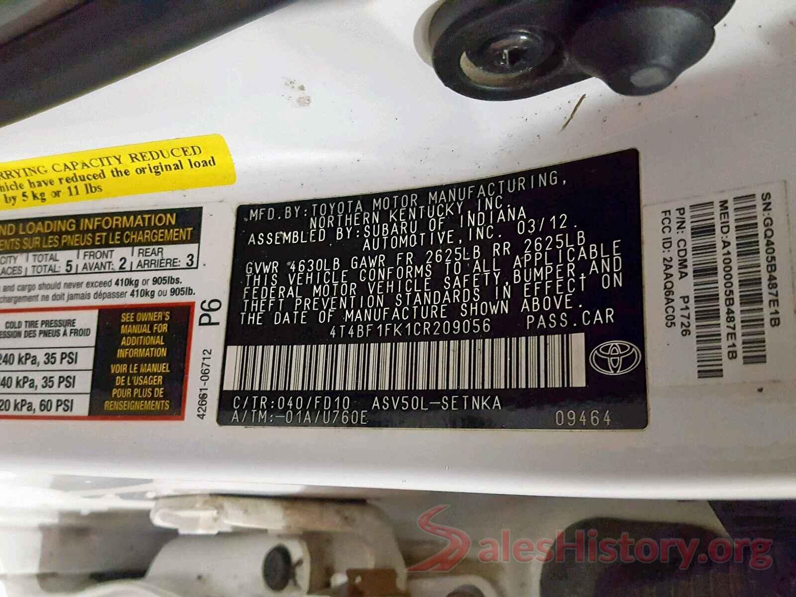 4T4BF1FK1CR209056 2012 TOYOTA CAMRY BASE