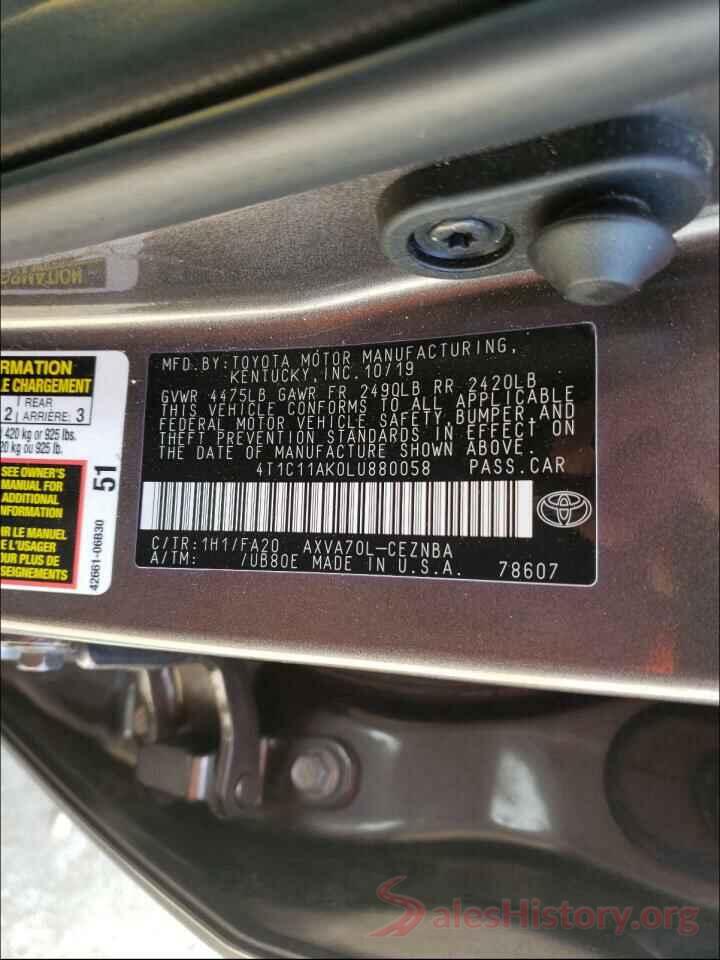 4T1C11AK0LU880058 2020 TOYOTA CAMRY