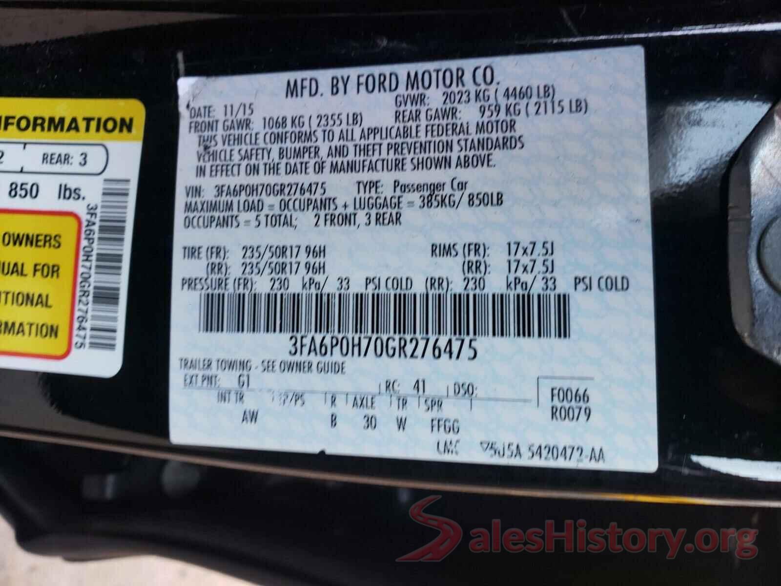 3FA6P0H70GR276475 2016 FORD FUSION