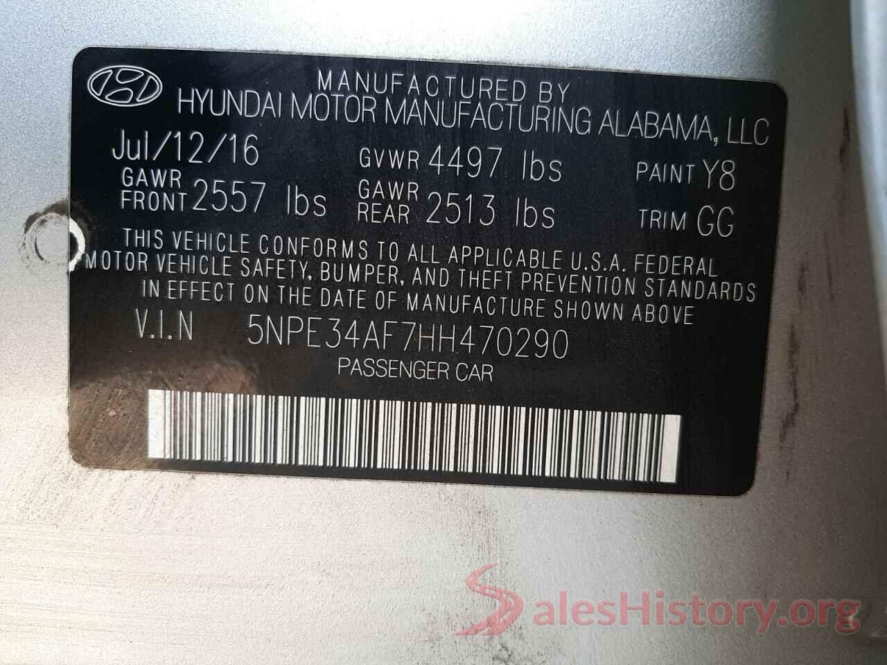 5NPE34AF7HH470290 2017 HYUNDAI SONATA