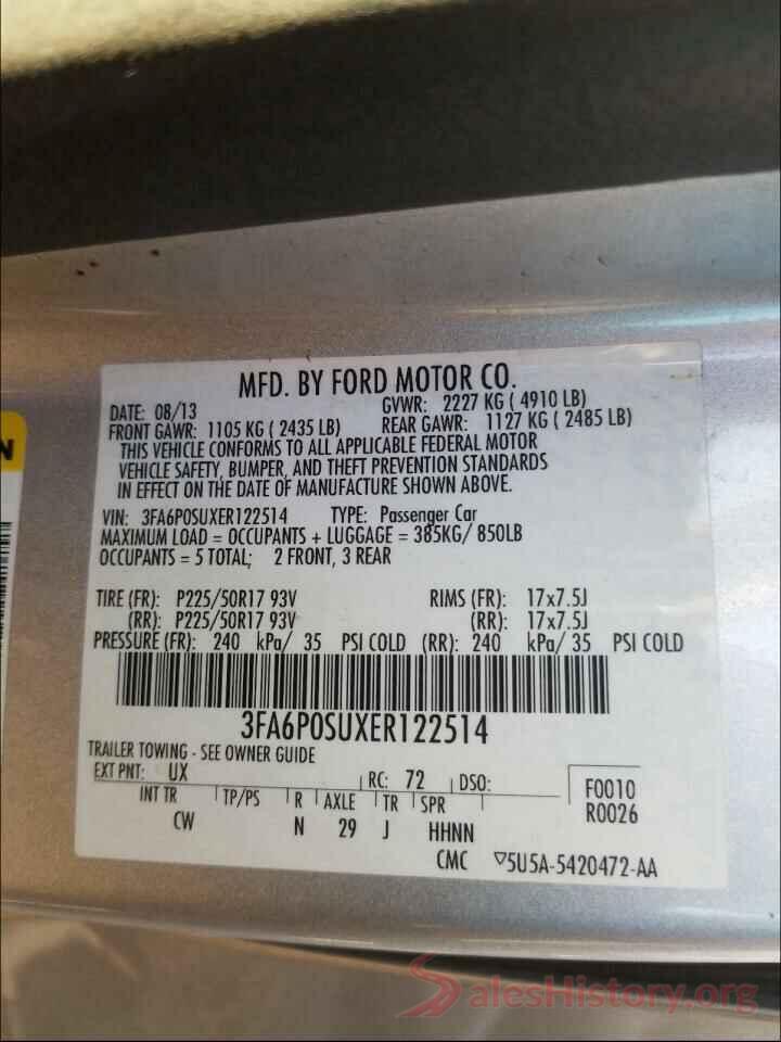 3FA6P0SUXER122514 2014 FORD FUSION