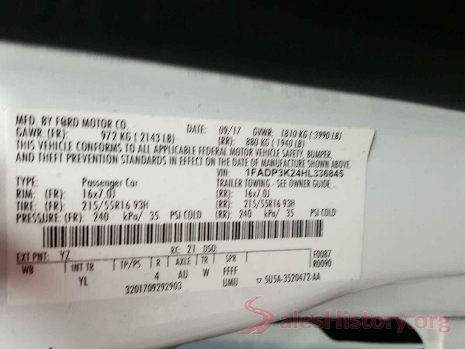 1FADP3K24HL336845 2017 FORD FOCUS