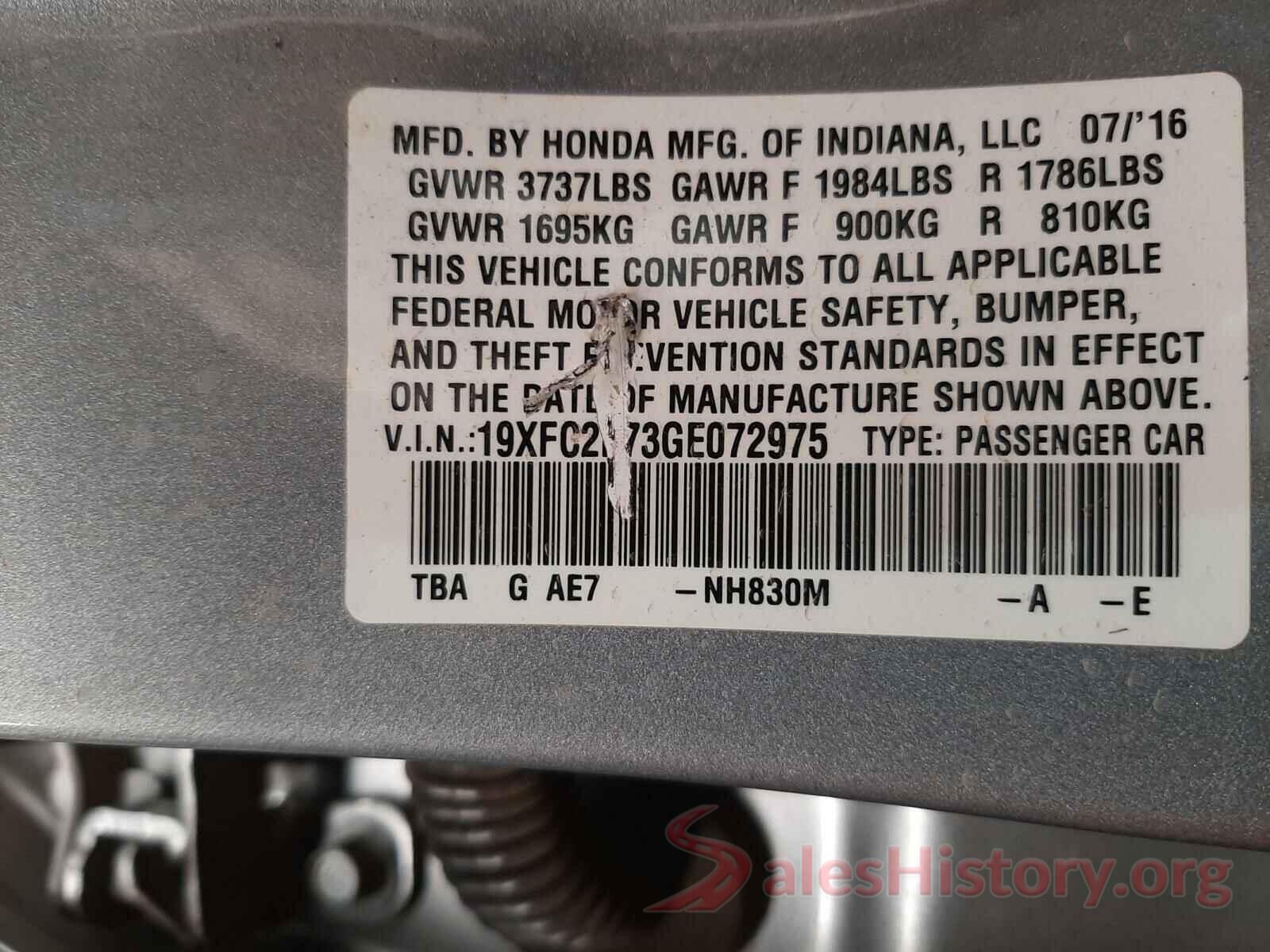 19XFC2F73GE072975 2016 HONDA CIVIC