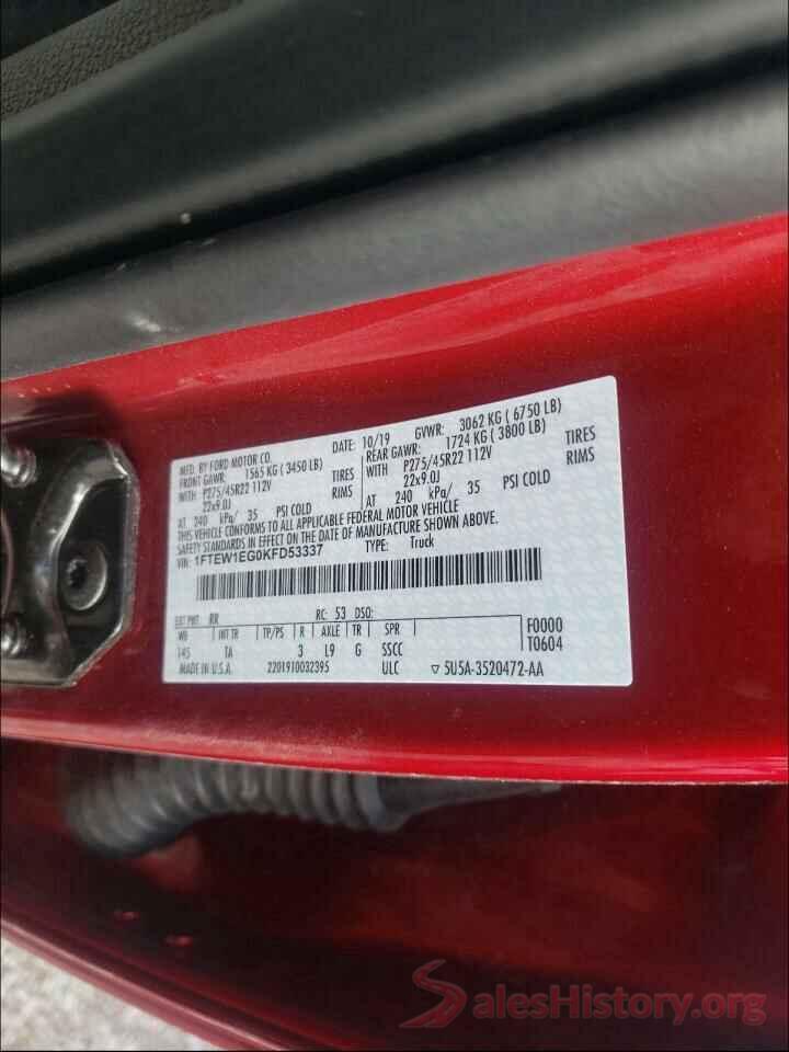 1FTEW1EG0KFD53337 2019 FORD F150